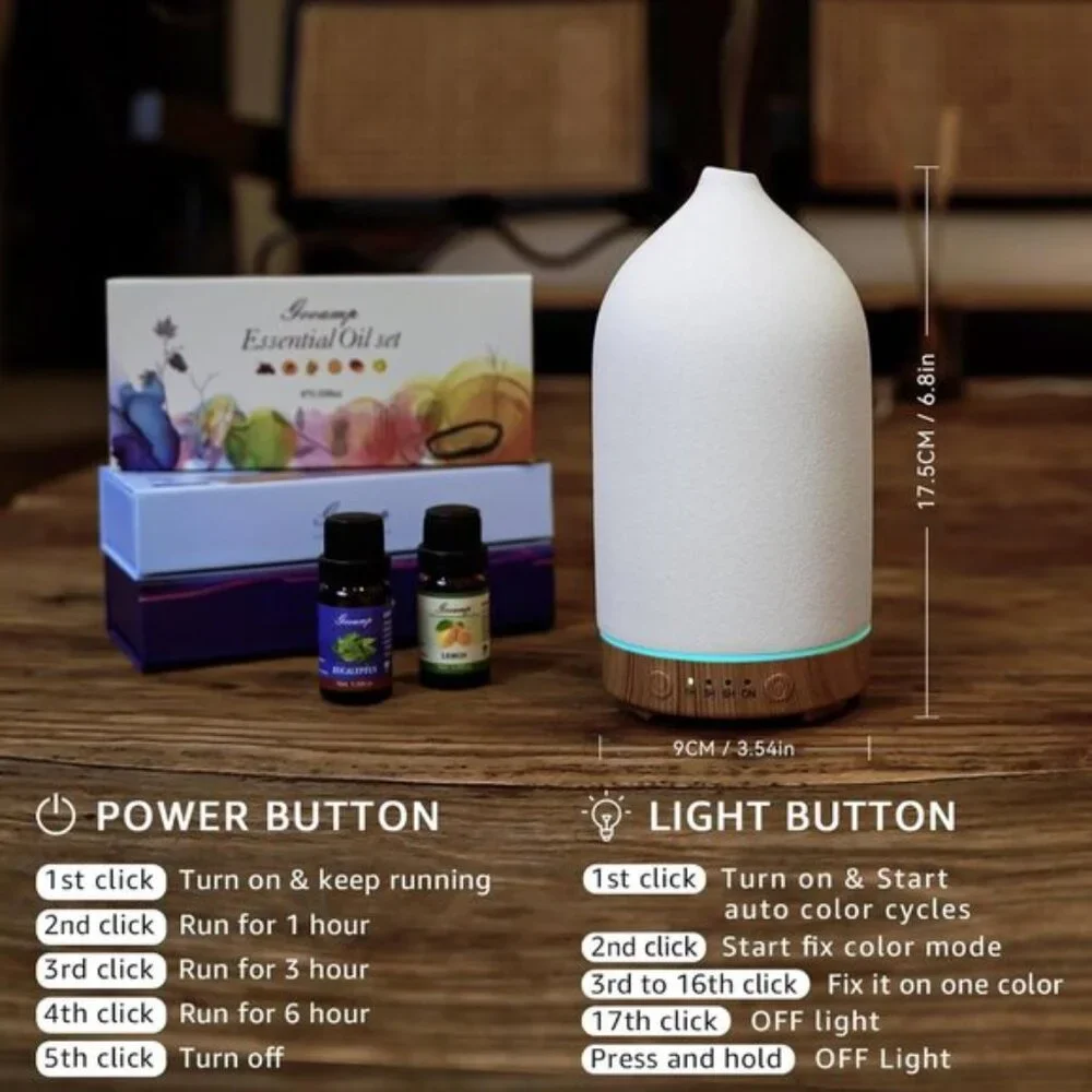 New 200ML Ceramic Essential Oil Diffuser Ultrasonic Aromatherapy Humidifier LED - Picture 6 of 10